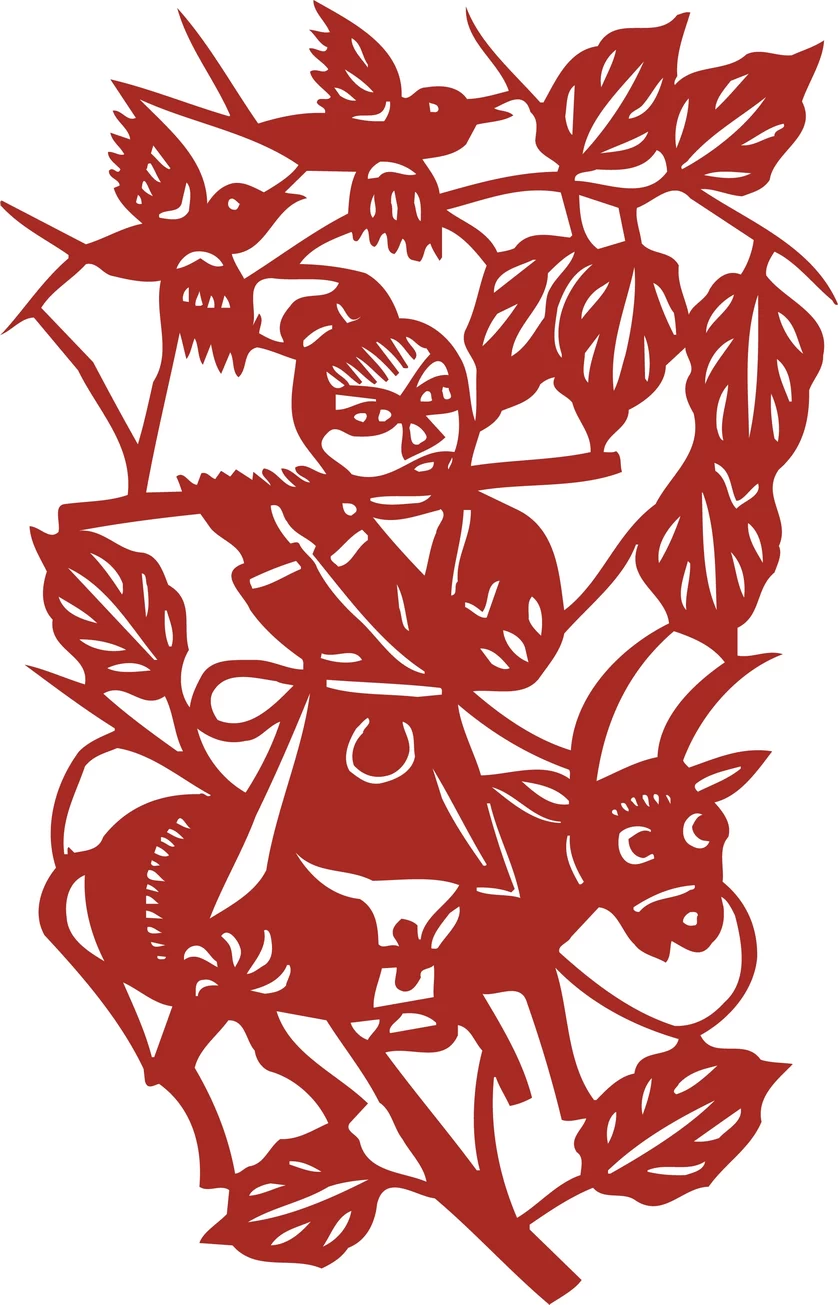 中国风中式传统喜庆民俗人物动物窗花剪纸插画边框AI矢量PNG素材【2351】